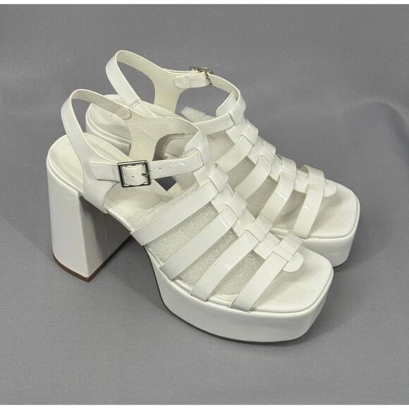 Soda Shoes - Soda Shoes Womens Size 10 White Platform Chunky Heel Sandals Strappy Dress Y2K